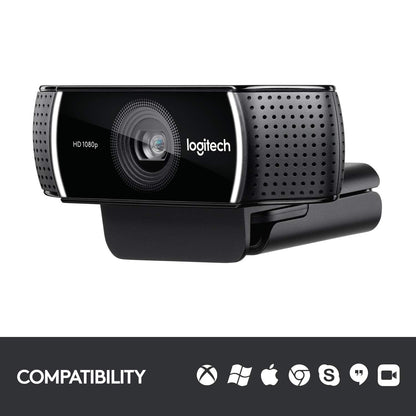 Logitech C922 Pro Stream 1920 x 1080 Pixeles, conexión USB, Webcam 1080p, 60 fps, Trípode Incluido y Licencia Gratuita de 3 Meses para XSplit, Negra