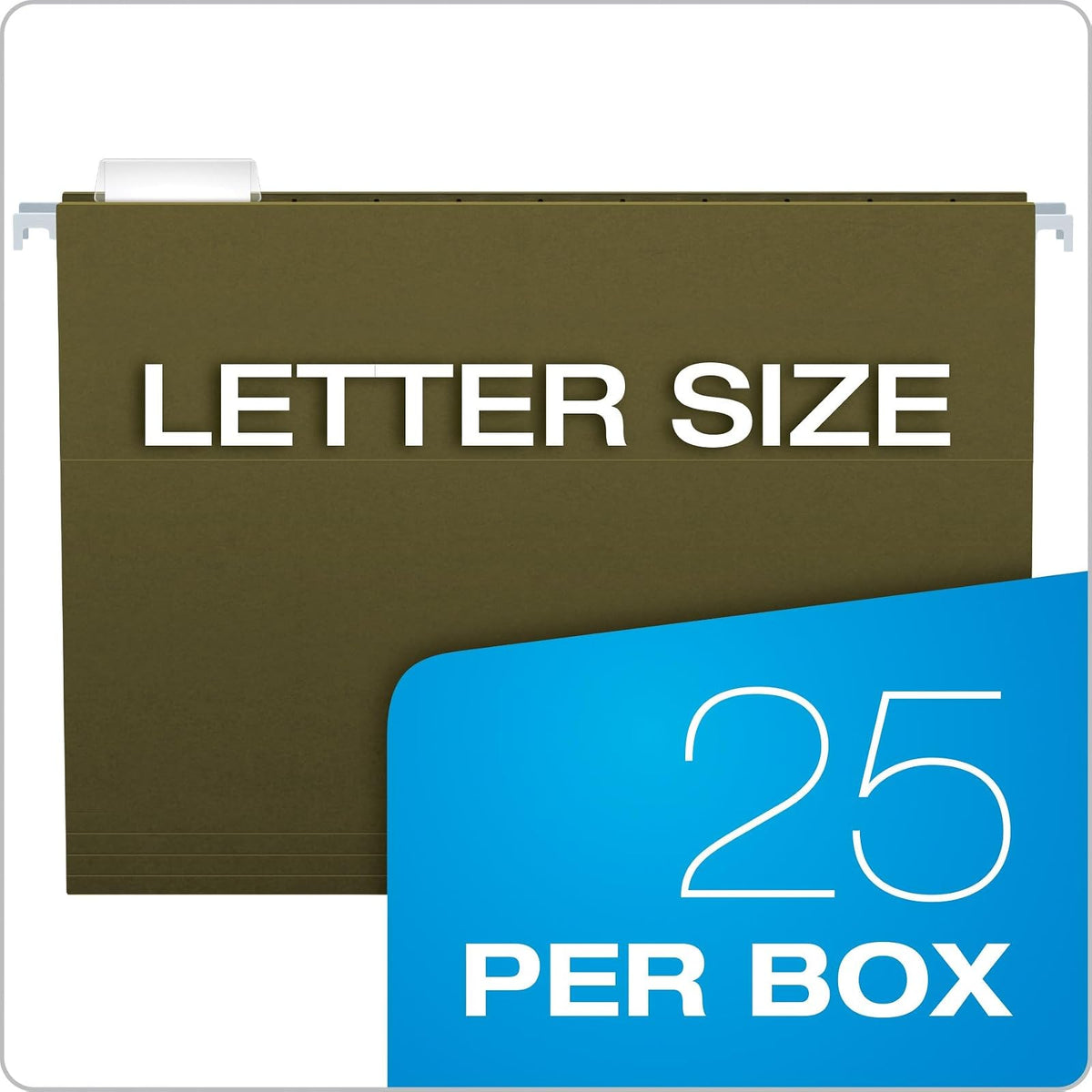 Pendaflex Essentials Hanging Folders, Letter Size, 1/5 Cut Tabs, Standard Green, 25 per Box (81602)