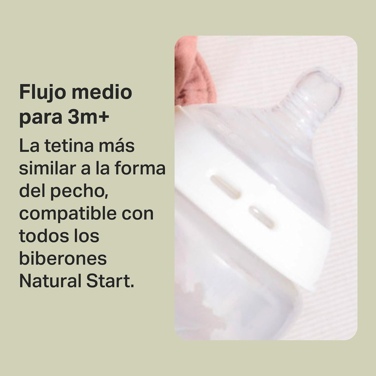 Tommee Tippee Tetinas para Biberón Natural Start, Flujo Medio, 3m+ | Paquete de 6, Tipo Pecho para Agarre Natural, Válvula Anticólicos, Silicona Suave, Libre de BPA