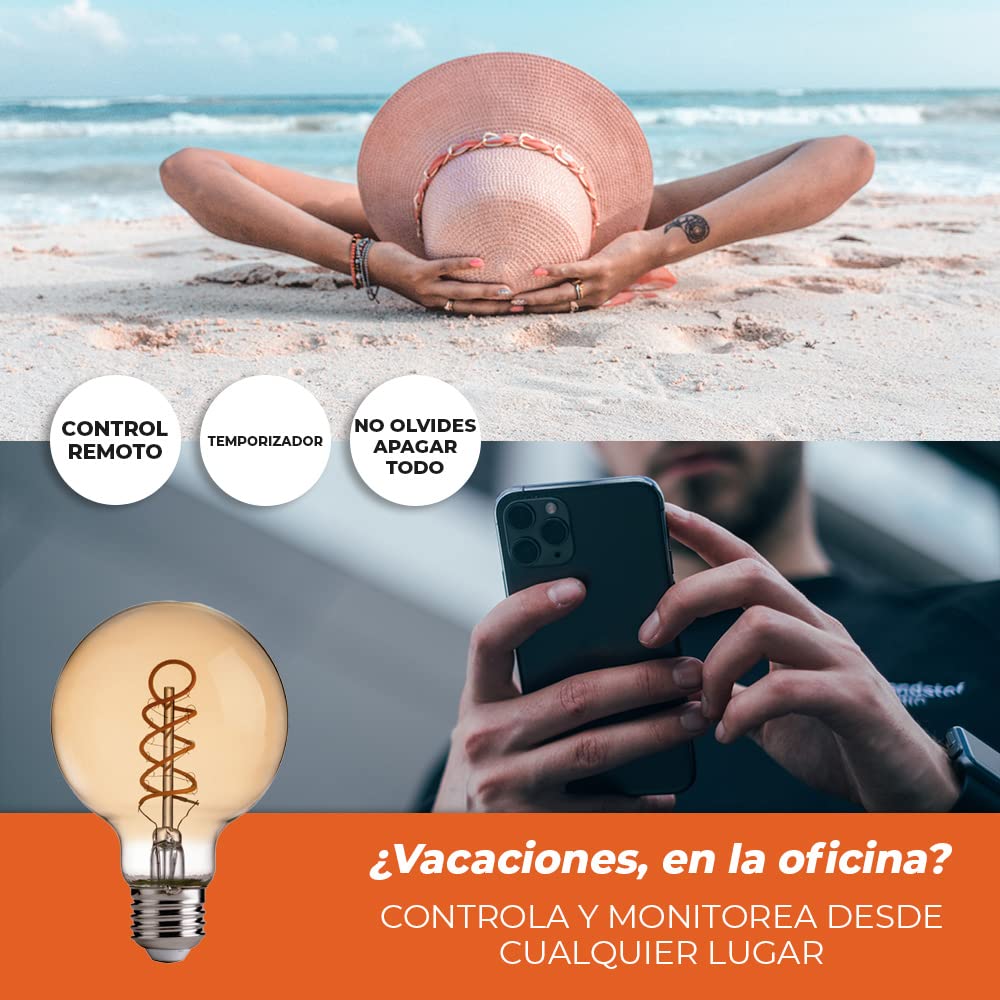 Tecnolite Connect - Foco Vintage LED Inteligente G25 WiFi 5.5W - Luz Blanca Dinámica, Atenuable, Bombilla Edison Compatible con Alexa, Google Assistant, Atajos de Siri y App móvil