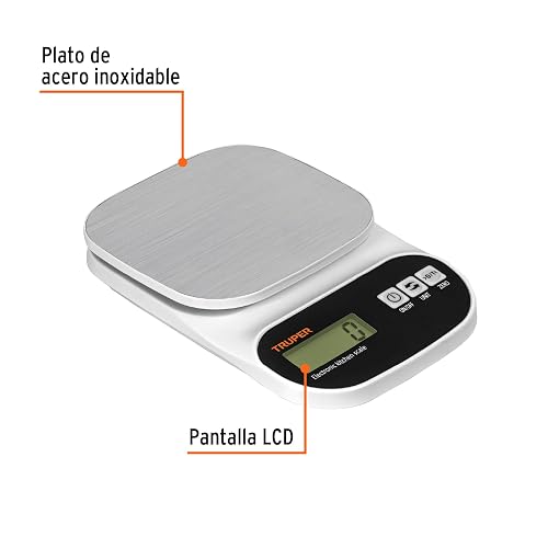 Truper BASE-5EA, Báscula digital para cocina plato de acero inoxidable 5kg