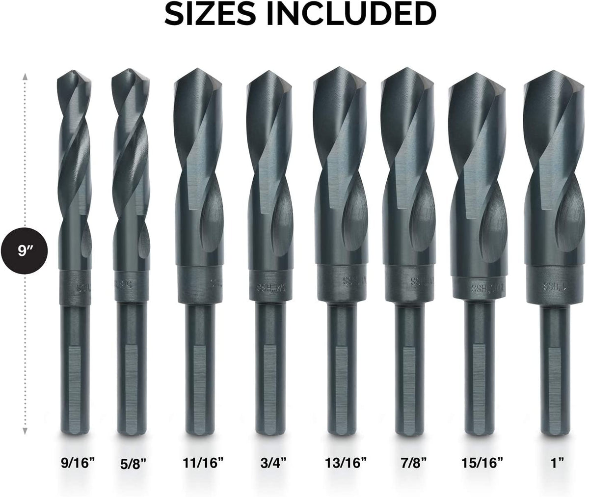 Hiltex 10005 HSS - Juego de brocas para taladro industrial (8 unidades, 1/2")