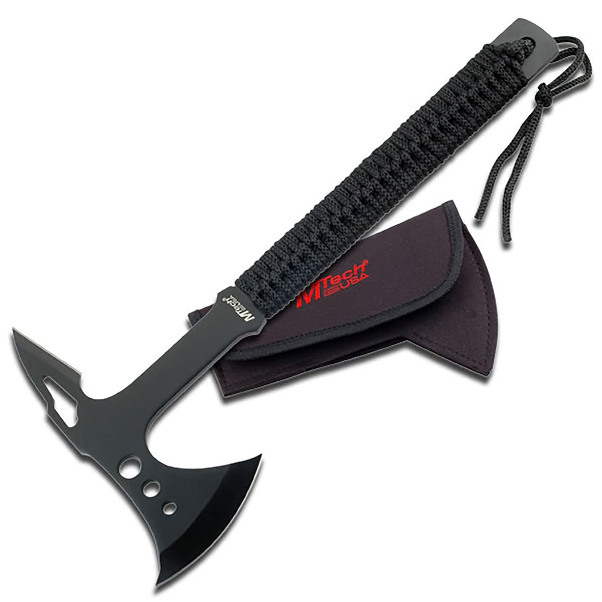 MTech USA MT-AXE8 - Hacha de Camping, Acero Inoxidable Negro, Mango Envuelto en Cable, 15 Pulgadas en Total - Negro -