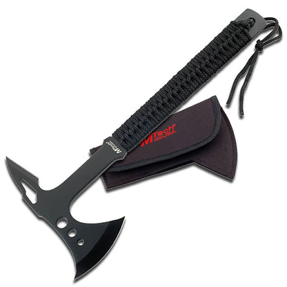 MTech USA MT-AXE8 - Hacha de Camping, Acero Inoxidable Negro, Mango Envuelto en Cable, 15 Pulgadas en Total - Negro -
