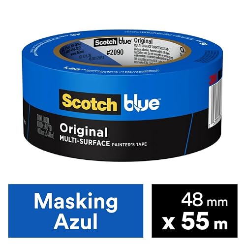 SCOTCH BLUE 3M Masking Tape Azul para Pintores 1 rollo de 48mm x 54.8m | Ideal para pintura, Evita filtraciones, Adherencia profesional, Se retira sin dejar residuos, No maltrata la superficie