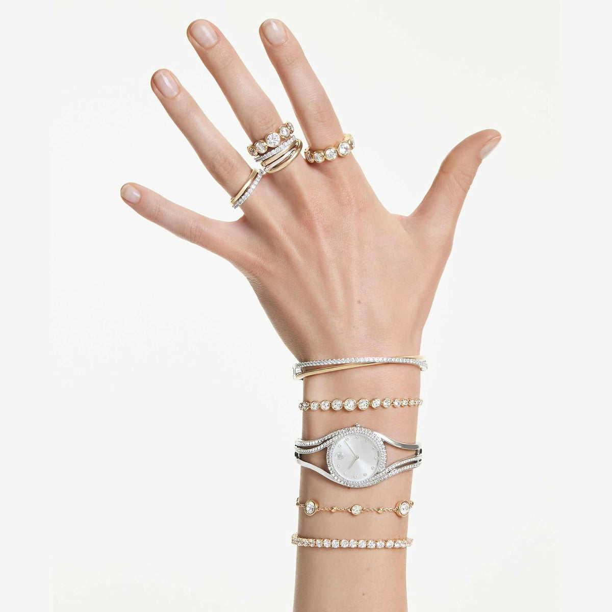 Anillo Swarovski Matrix Vittore, corte redondo, blanco, baño en tono dorado