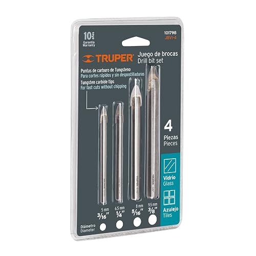 Truper JBVI-4, Juego de 4 brocas para vidrio y azulejo