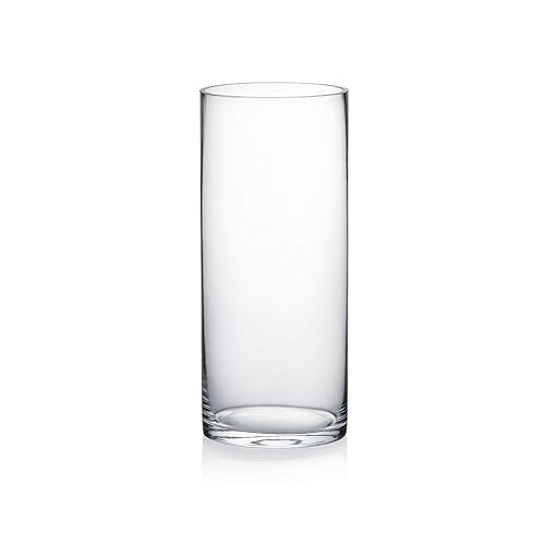 WGV - Jarrón cilíndrico Grueso de Calidad, diámetro 5 Pulgadas, Altura 12 Pulgadas, contenedor Floral de Vidrio Transparente, arreglo de Centro Alto para decoración del hogar de Boda, 1 Pieza