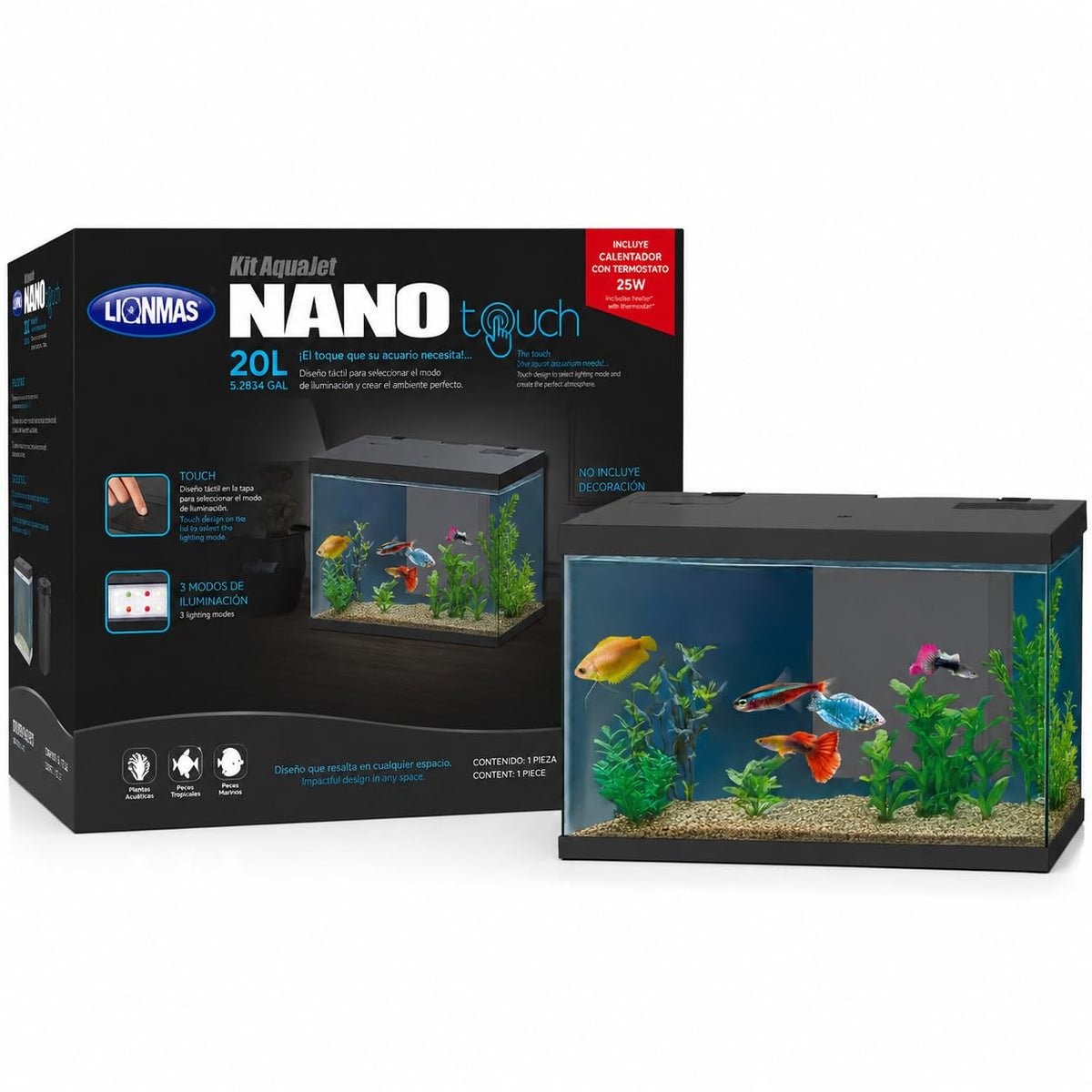 Lomas Kit de Acuario Nano Touch con Filtro, Calentador y Luz LED, 20 L