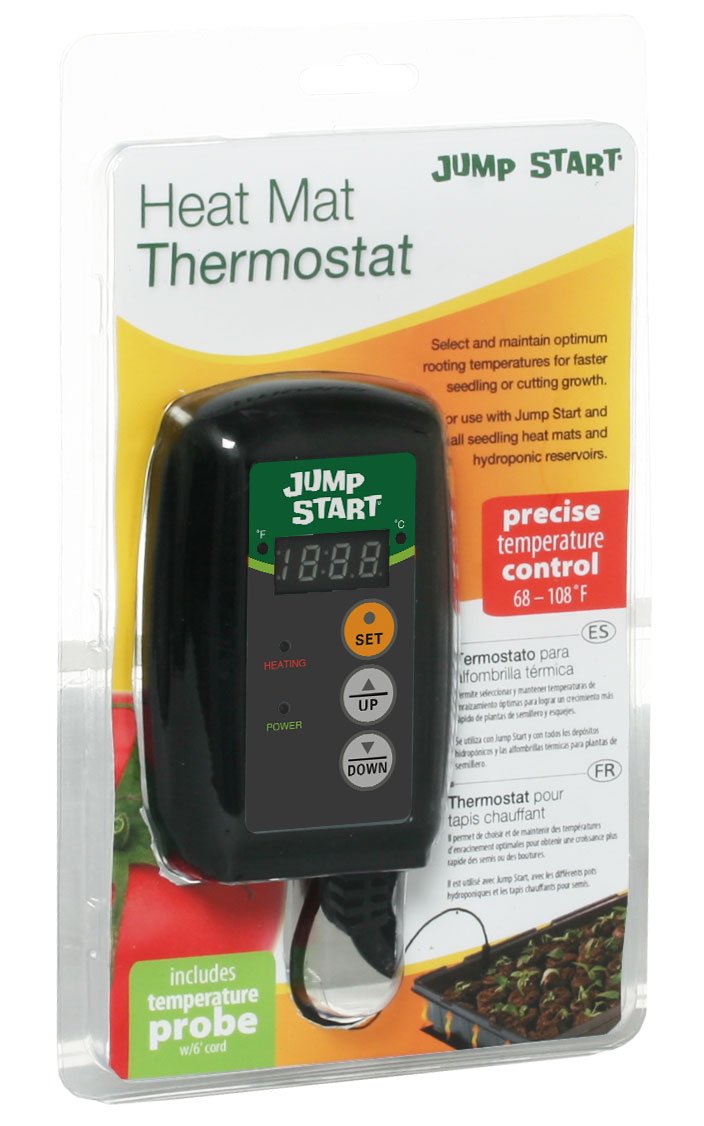 JUMP START by Hydrofarm - Driver de termostato Digital para Alfombrillas térmicas, MTPRTC, sonda Resistente al Agua, Lectura Celcius o Farenheit, Cable de 6 pies