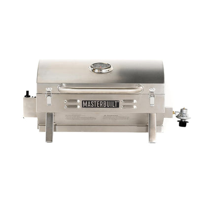 Masterbuilt - Parrilla portátil de gas propano con patas plegables, estante de calentamiento recubierto de cromo y 288 pulgadas cuadradas de acero inoxidable, modelo MB20030819