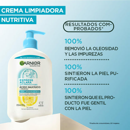 Garnier Crema Limpiadora Facial Express Aclara Salicílico Ceramidas 250ml