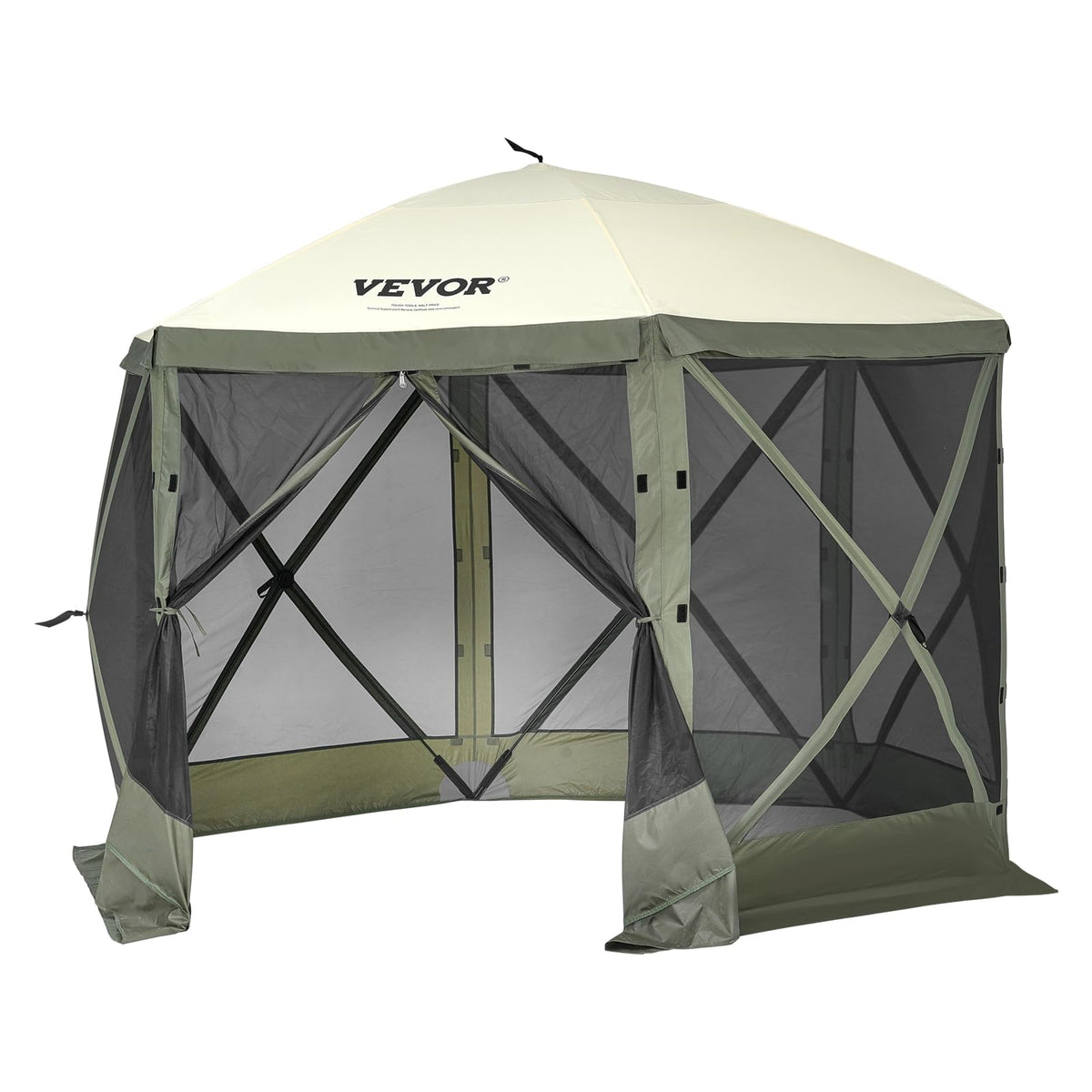VEVOR Carpa Plegable para cenador, Carpa con Pantalla emergente, toldo de 6 Lados, Refugio Solar con 6 paños de Viento de privacidad extraíbles y Ventanas de Malla, 3,05x3,05x2,29 m, con mosquitera - Verde militar - 10x10 ft