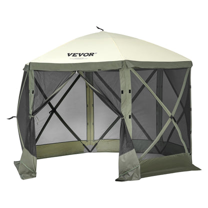 VEVOR Carpa Plegable para cenador, Carpa con Pantalla emergente, toldo de 6 Lados, Refugio Solar con 6 paños de Viento de privacidad extraíbles y Ventanas de Malla, 3,05x3,05x2,29 m, con mosquitera - Verde militar - 10x10 ft