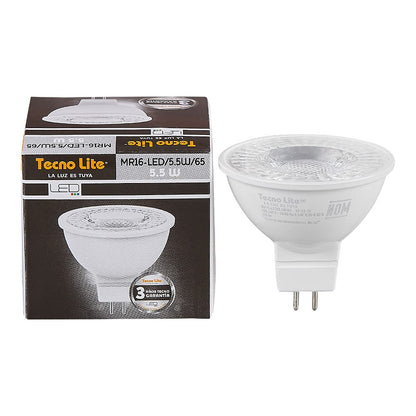 Tecnolite - Pack 8 Focos LED MR16 para Iluminación Interior, 5.5 Watts y 350 Lumens, Luz de Día No Atenuable, Ahorrador de Energía Eléctrica