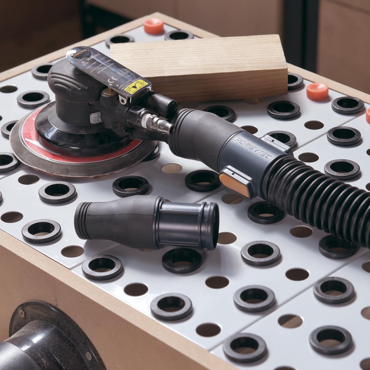POWERTEC 70355 Kit de manguera de recogida de polvo | Manguera de 10 pies con 1 conector rápido de 2-1/4 pulgadas a 2-1/2 pulgadas OD y 2 accesorios para herramientas eléctricas de carpintería,