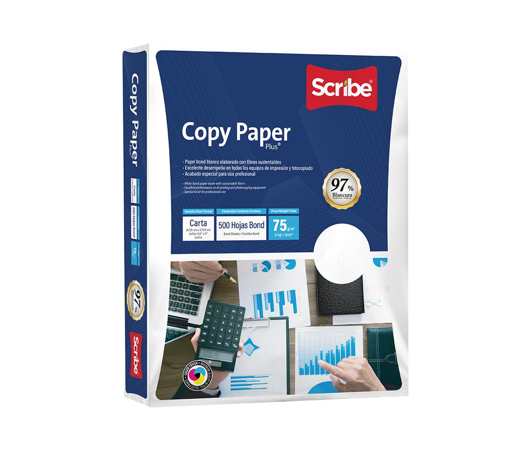 Scribe, Copy Paper Plus®, Papel Bond, Tamaño Carta, 75 g/m², Paquete 500 hojas, Color Blanco