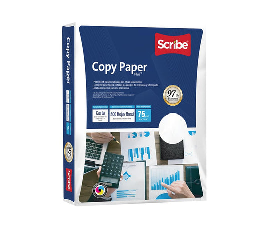 Scribe, Copy Paper Plus®, Papel Bond, Tamaño Carta, 75 g/m², Paquete 500 hojas, Color Blanco