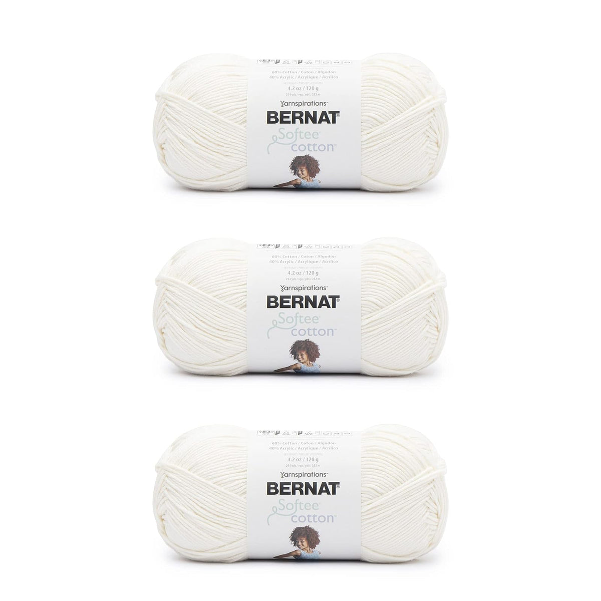 Bernat Softee Cotton, Hilo de Algodón y Acrílico Peso DK - Algodón - Paquete de 3