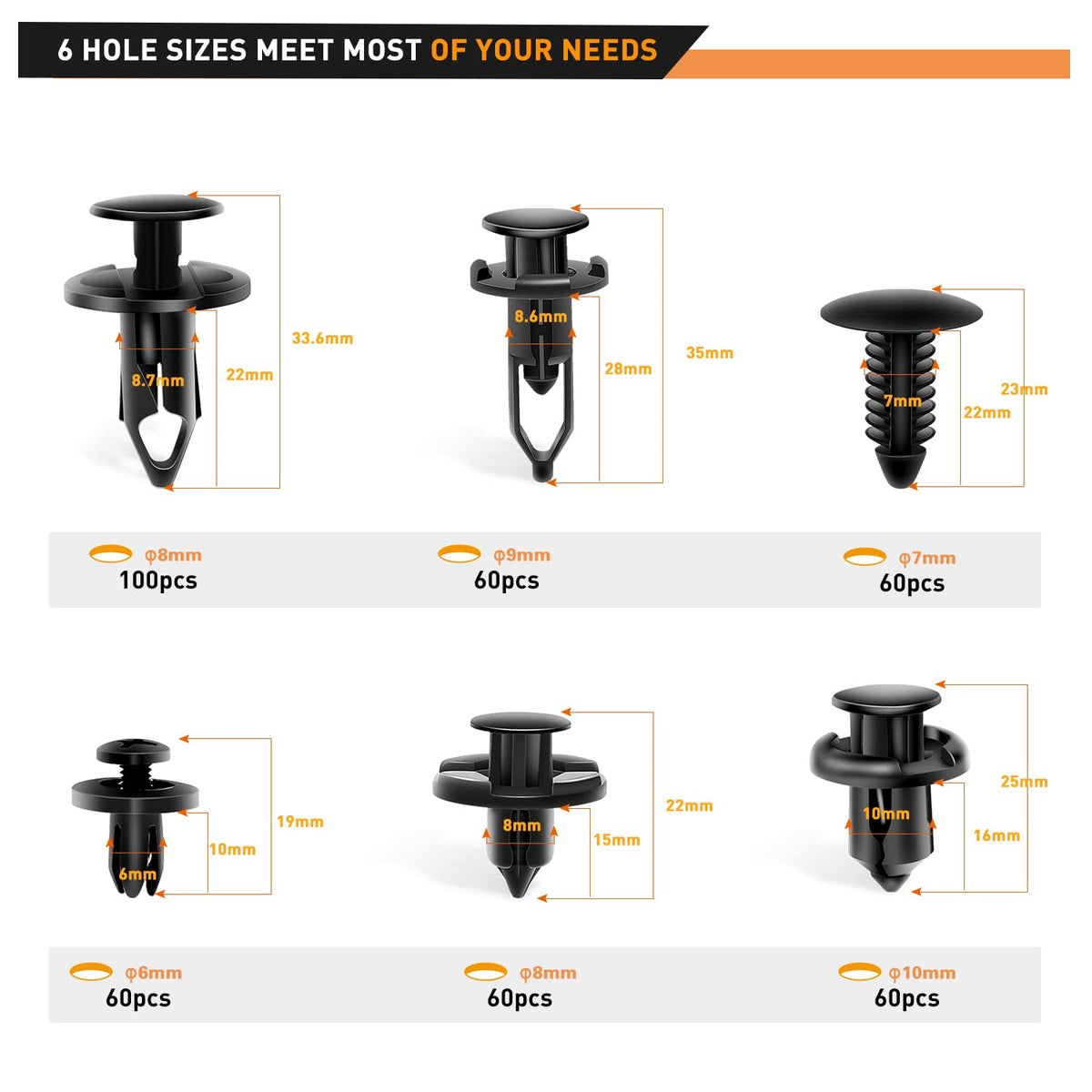GOOACC 400 clips universales de plástico para guardabarros compatibles con GM Ford, Chrysler Toyota Honda con 6 clips de retención de cuerpo automático