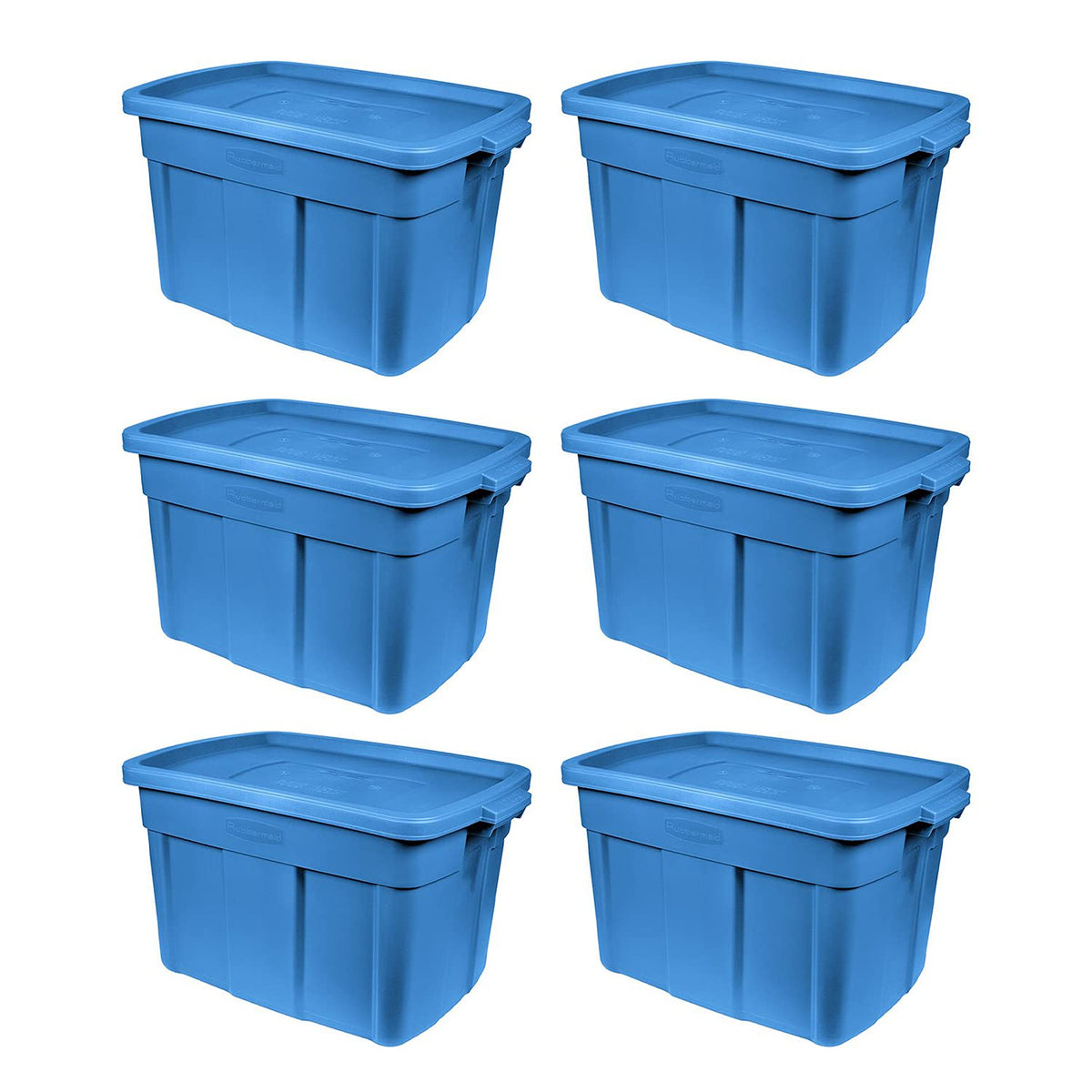 Rubbermaid Roughneck - Bolsa de 18 galones, paquete de 6, fabricado en Estados Unidos, color azul patrimonial, contenedores de almacenamiento apilables de plástico resistente con tapas y asas - Heritage Blue - 18 Gal - 6 Pack - Sólido