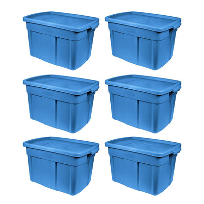 Rubbermaid Roughneck - Bolsa de 18 galones, paquete de 6, fabricado en Estados Unidos, color azul patrimonial, contenedores de almacenamiento apilables de plástico resistente con tapas y asas - Heritage Blue - 18 Gal - 6 Pack - Sólido