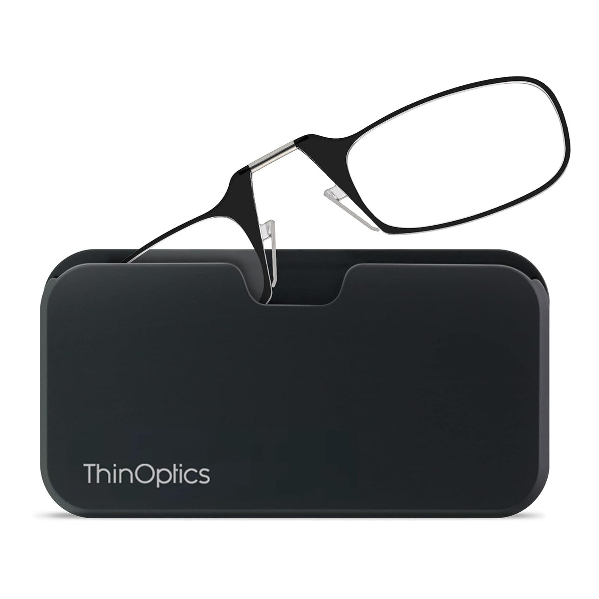 ThinOPTICS Reading Glasses on your Phone, Universal Pod Black Case , +1.50 Black Glasses
