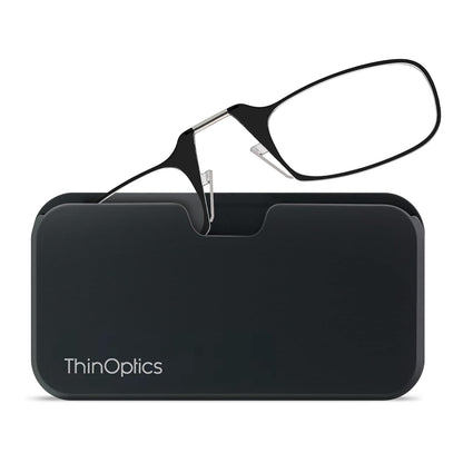 ThinOPTICS Reading Glasses on your Phone, Universal Pod Black Case , +1.50 Black Glasses