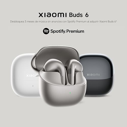 XIAOMI Buds 6, True Wireless Bluetooth, Hi-Res, Gris Titanio | 35h Reproducción, Cancelación de Ruido con 3 mic, Localiza fácilmente, Conexión multidispositivo, Harman Audio EFX, IP54
