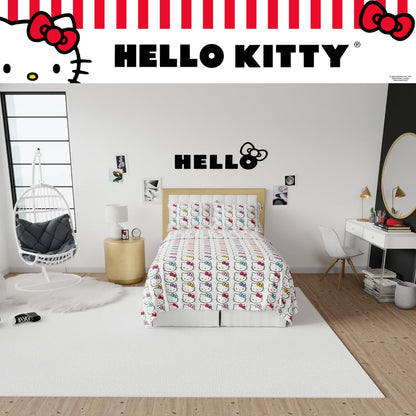 Franco Collectibles Hello Kitty Bows Bedding Juego de sábanas de Microfibra súper Suave y acogedora, 4 Piezas (Producto con Licencia Oficial)