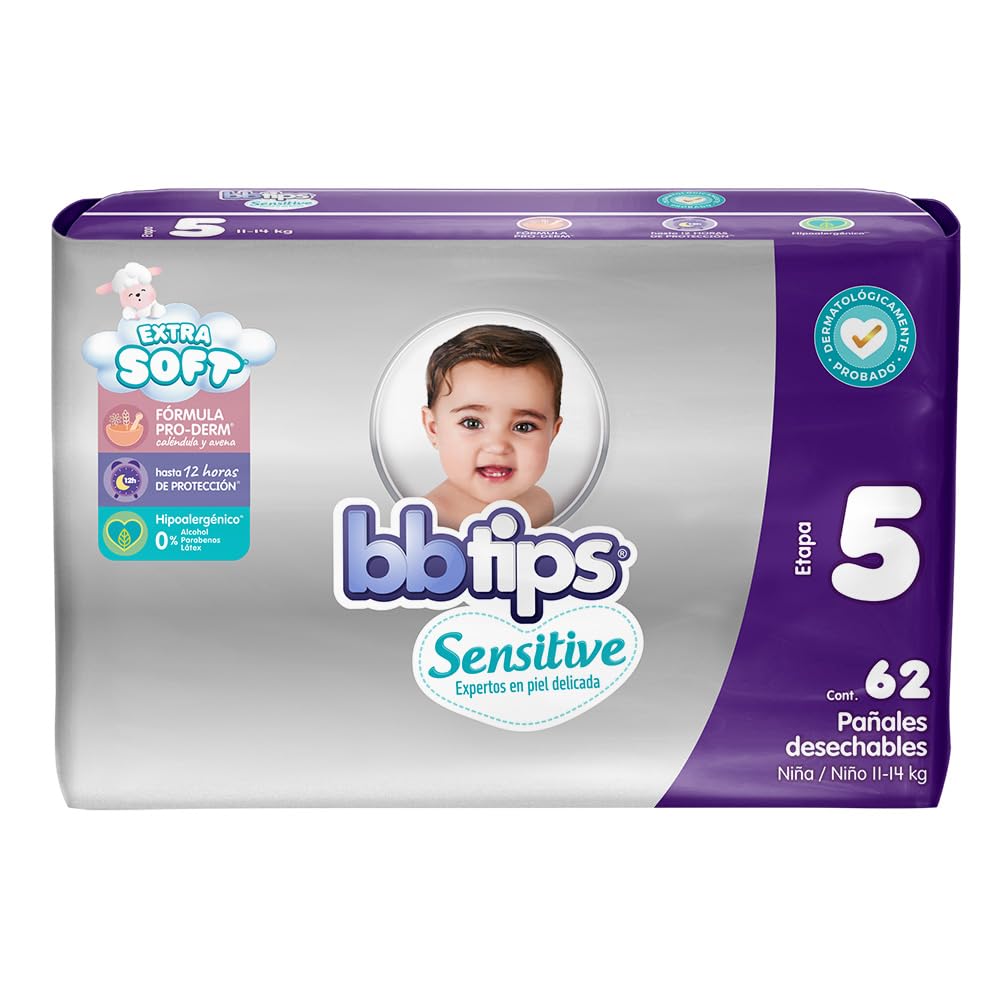 BBtips Sensitive Pañales, Talla Extra Grande/5, 124 Pañales