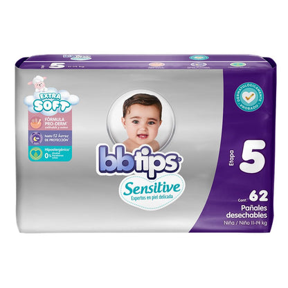 BBtips Sensitive Pañales, Talla Extra Grande/5, 124 Pañales