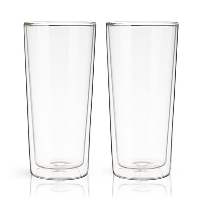 True - Juego de vasos de cerveza de doble pared, vasos de vidrio de pinta para inauguración de la casa, cumpleaños, boda, accesorios de bar, 16 onzas, juego de 2, transparente
