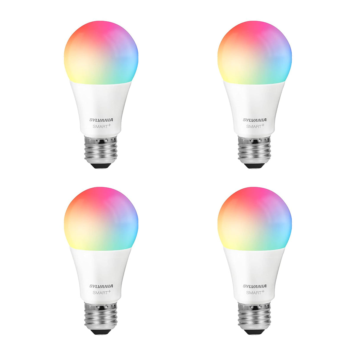 Sylvania Smart+ Wi-Fi a todo color regulable A19 LED, CRI 90+, equivalente a 60 W, funciona con Alexa y Google Assistant, 4 unidades