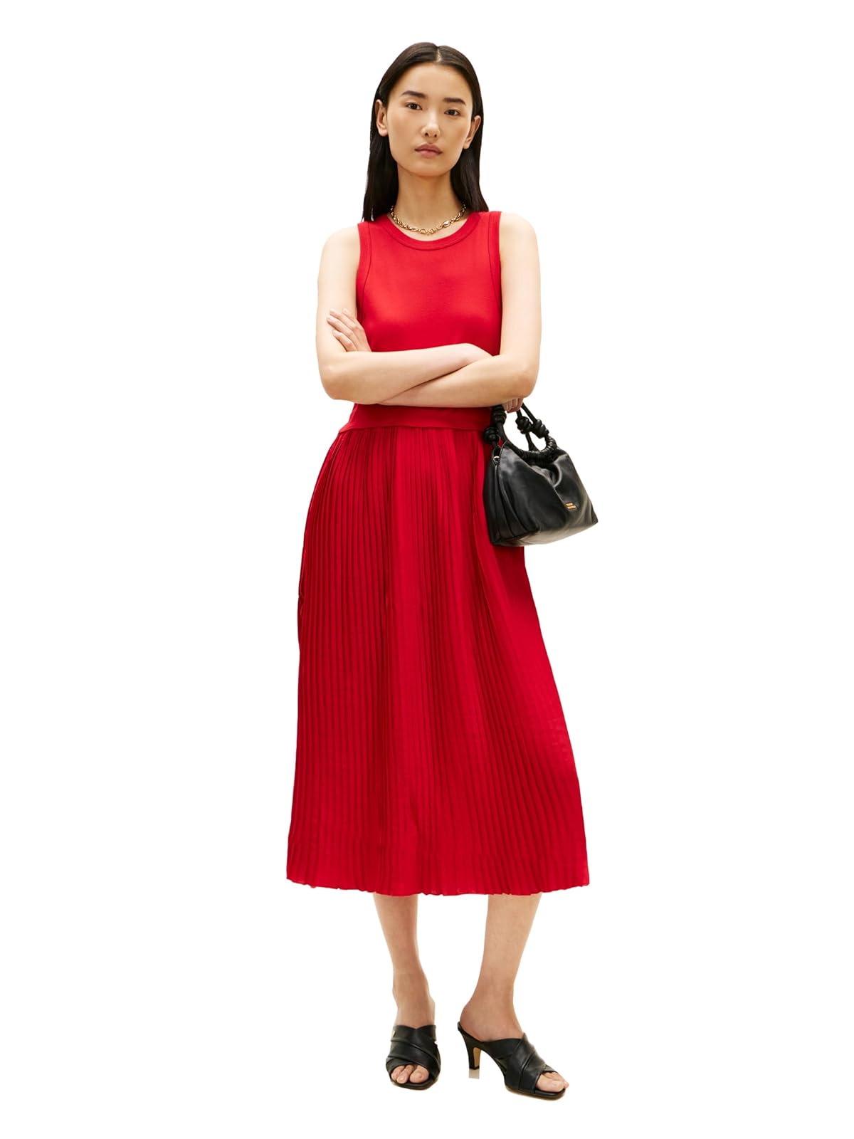Tommy Hilfiger Sleeveless Midi Tank Dress Pleated a Line Dress Vestido Informal Mujer
