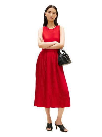 Tommy Hilfiger Sleeveless Midi Tank Dress Pleated a Line Dress Vestido Informal Mujer