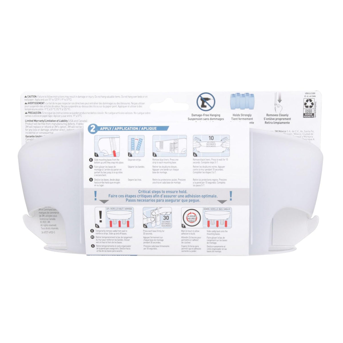 COMMAND 3M Cesto para Baño con Tiras Adhesivas Color Blanco 1 pza | Organiza el baño sin dañar superficies, Resistente al agua, No requiere herramientas, Fácil de limpiar, Fijación segura