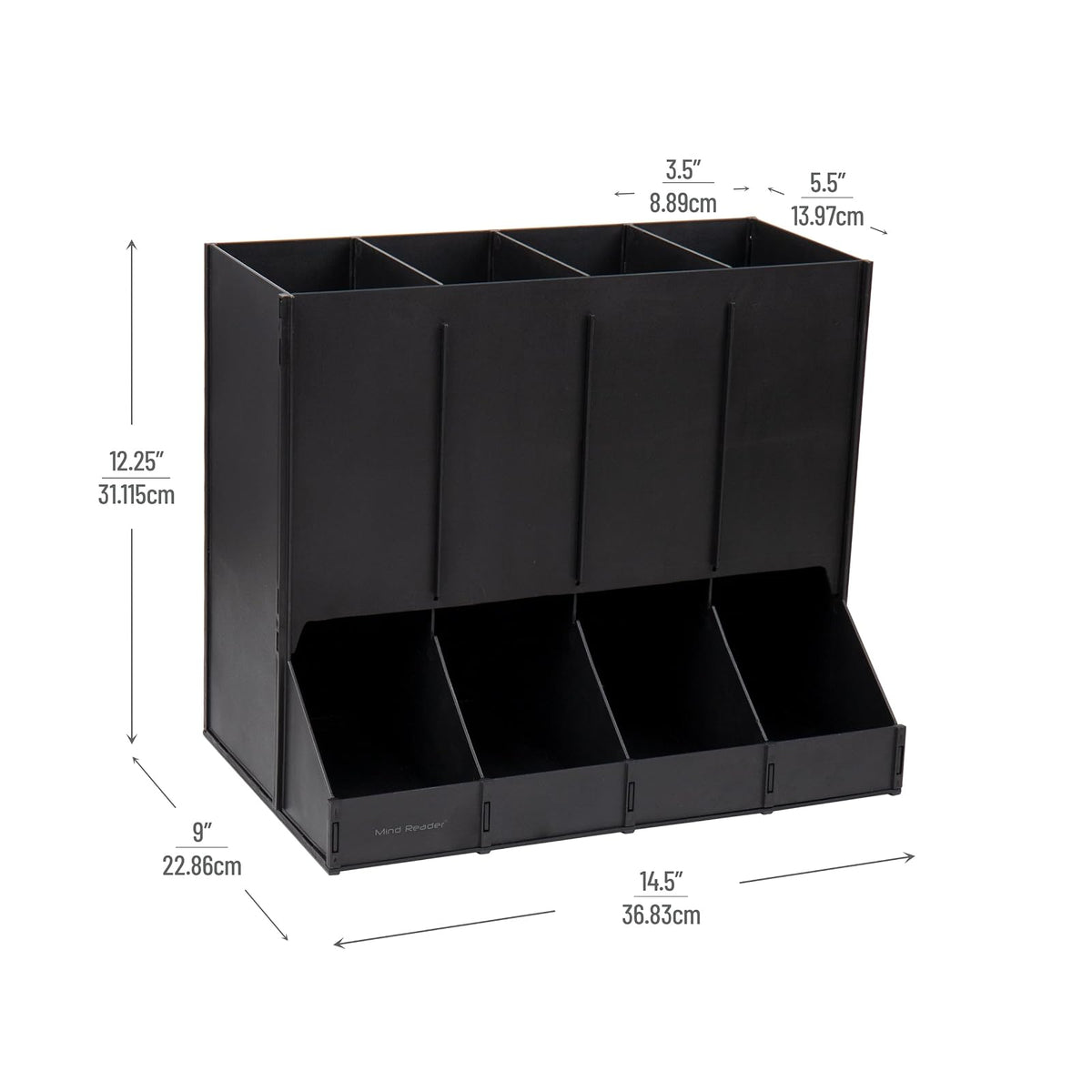 Mind Reader 4-Compartment Single Serve Coffee Pod Dispenser, 120 Pod Capacity, Breakroom, 14.5" L x 9" W x 12.25" H, Black