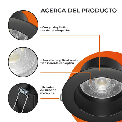Tecnolite - Lámpara Empotrable de Techo Downlight LED 10 W, Luz de Día, No atenuable, Multivoltaje