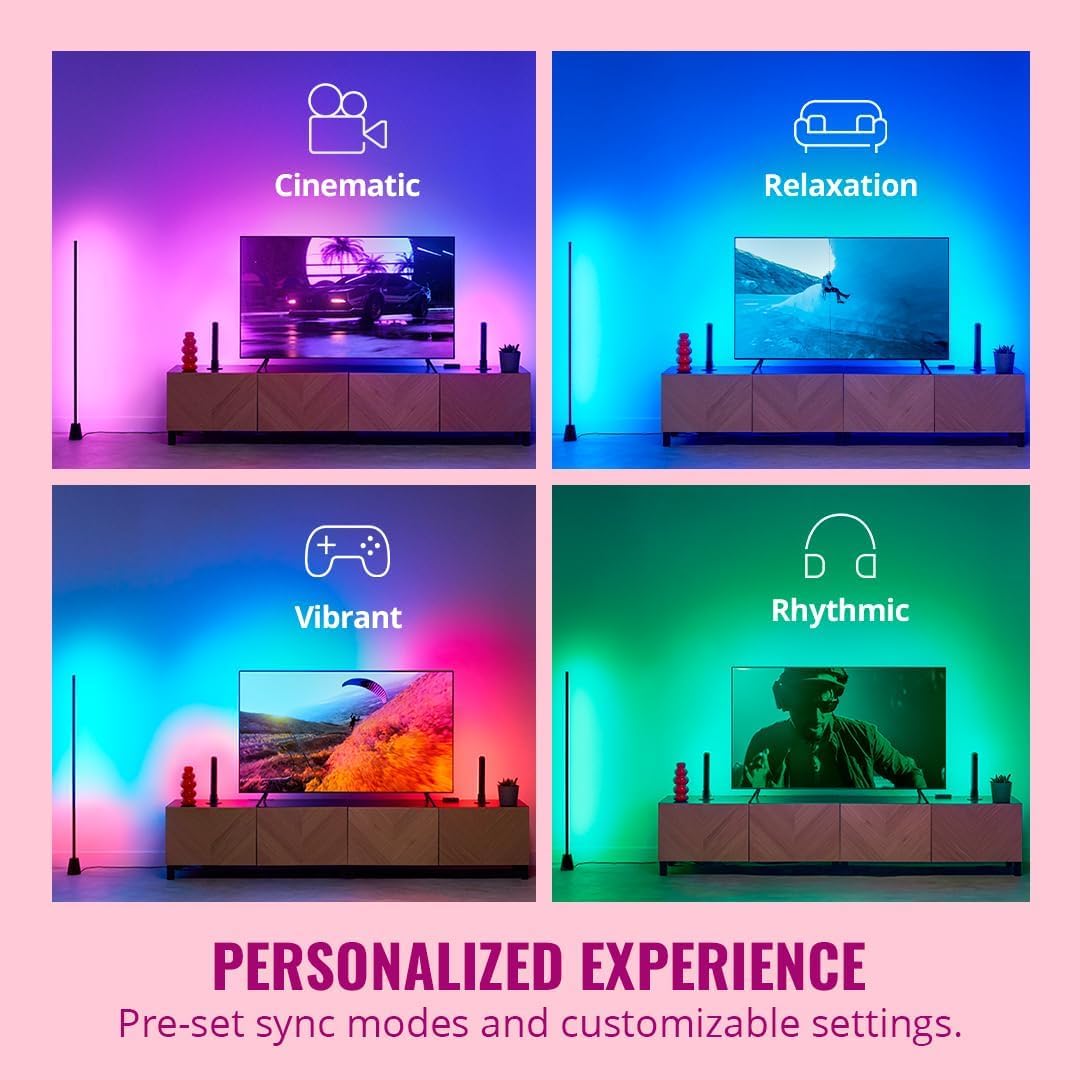 WiZ Sistema HDMI Sync Box + Tira Inteligente TV 75”-85” con luz multicolor que se sincronizan con tu contenido favorito y es compatible con Alexa