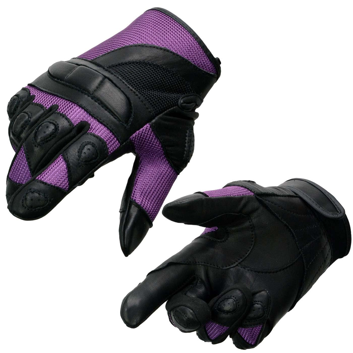 Shaf International Milwaukee Leather SH802 - Guantes de competición para Mujer, Color Negro y Morado con Malla, Talla L