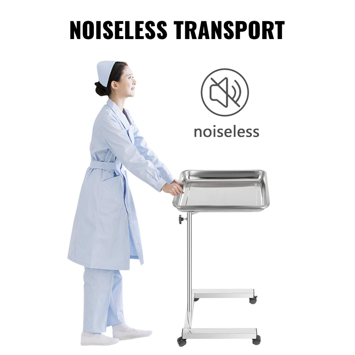VEVOR Carro de laboratorio de acero inoxidable, carro médico móvil con bandeja extraíble de 45 x 35 cm y soporte para instrumentos médicos de altura ajustable, con 4 ruedas, para laboratorio y clínica