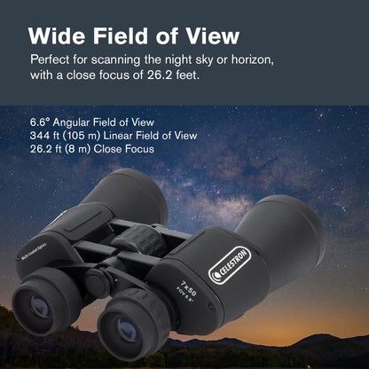 Celestron - Cometron 7x50 - Prismáticos de astronomía para Principiantes - Lentes Objetivos Grandes de 50 mm - Amplio Campo de visión 7 aumentos