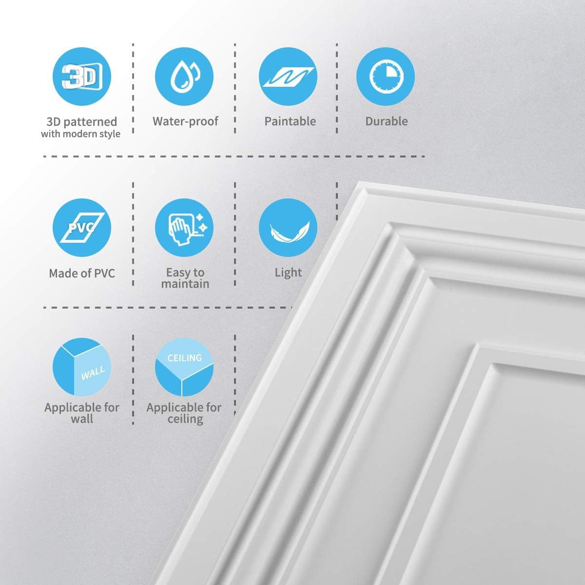 Art3d - Azulejos de techo caídos de 24 x 24 pulgadas (paquete de 12, 48 pies cuadrados) - Azulejos de techo de PVC de 2 x 2 pies, paneles decorativos de techo para cocina, sala de estar, oficina y