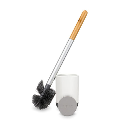 Full Circle Scrub Queen, cepillo para polvo de baño con soporte de cerámica y disco de tierra de diatomeas para prevención de moho y moho, limpiador de inodoro más higiénico, cabezal reemplazable