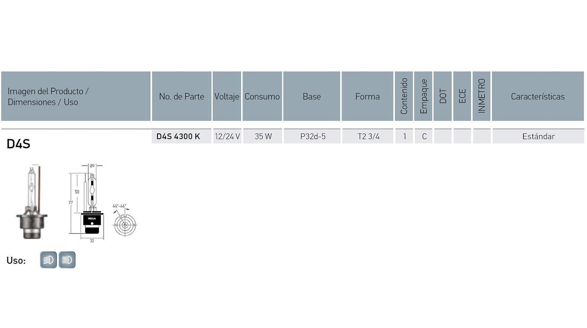 Hella D4S4300K Foco Xenón Standard en Caja con Instructivo Gráfico