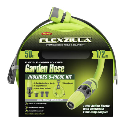 Flexzilla Garden Hose Kit with Quick Connect Attachments, 1/2 in. x 50 ft., Heavy Duty, Lightweight, ZillaGreen