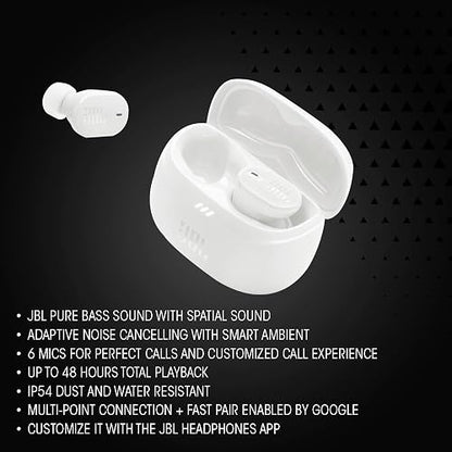 JBL Tune Buds 2 Audífonos Inalámbricos ANC Bluetooth, Drivers 10mm, Reproducción 48 Horas, Resistentes al Agua y al Polvo IP54 - Negro