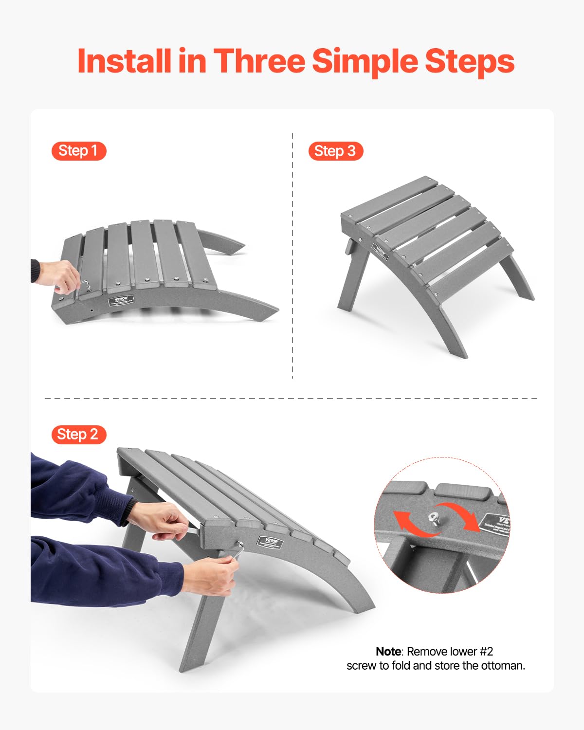 VEVOR - otomana Adirondack Adirondack, 21.5 pulgadas de largo x 18.9 pulgadas de ancho x 14.8 pulgadas de alto, otomana Adirondack plegable, resistente a la intemperie para silla Adirondack,