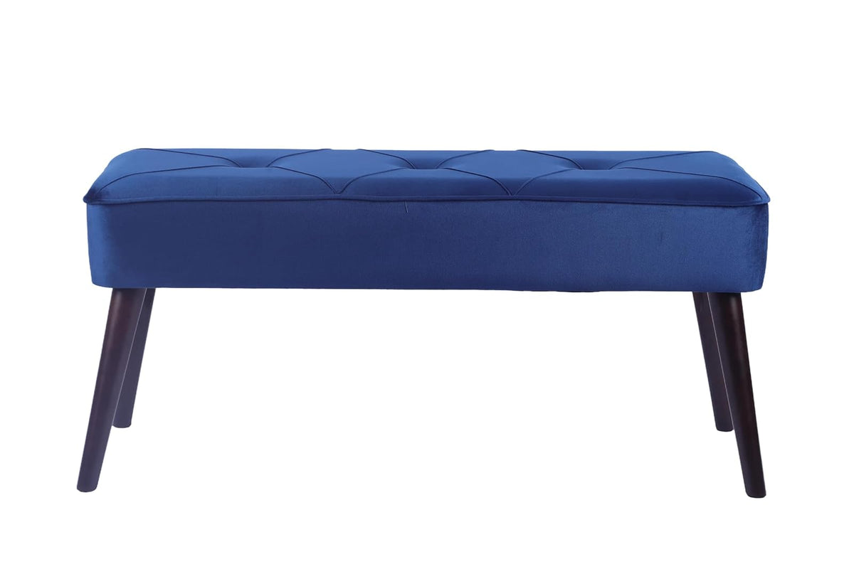 Sochic Taburete Tapizado en Terciopelo Azul con Patas de Madera de Caucho de Nogal y Marco de Madera